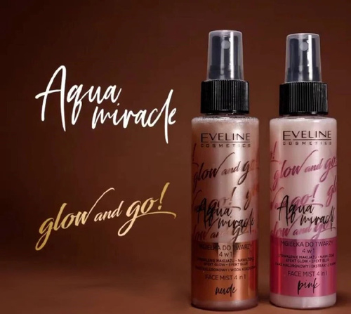 Eveline Glow and Go Aqua Miracle Rozświetlająca Mgiełka do Twarzy 4w1 Nr 02 Pink 110ml