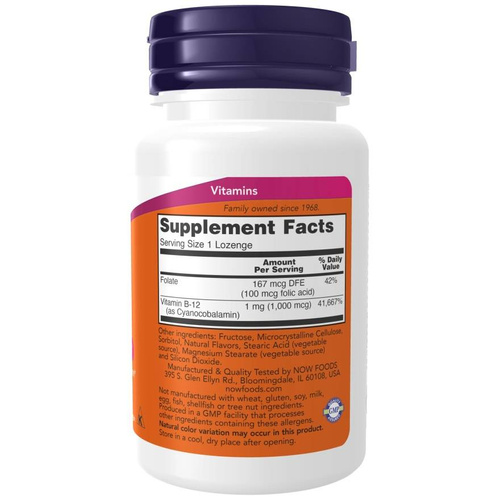 Now Foods Vitamin B-12 z Kwasem Foliowym 1000mcg 250 Kapsułek