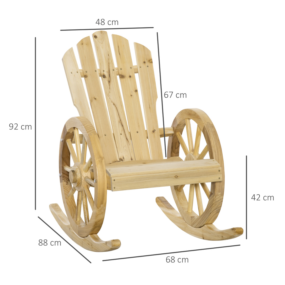 Outsunny 2 Piece Wooden Adirondack Rocking Chair Reclining Armchair Outdoor Garden Furniture Patio Porch Rocker - Natural