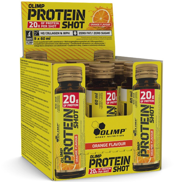 Olimp Nutrition Protein Shot Orange a Ready to Drink Protein and Collagen Supplement 9 x 60 ml