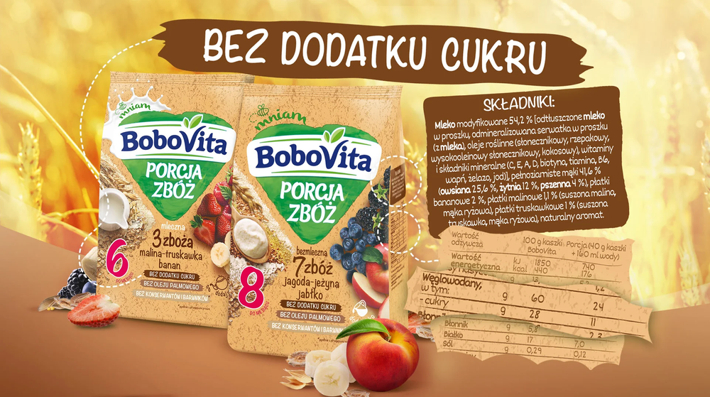 BoboVita Cereal Portion Milk Cereal-Oat Porridge with Strawberry and Banana Flavour after 8th Month 210g