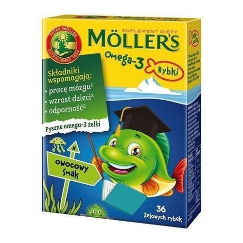 Möller's Omega-3 Rybki DHA + EPA + Witamina D3 Owocowe 36 Żelków