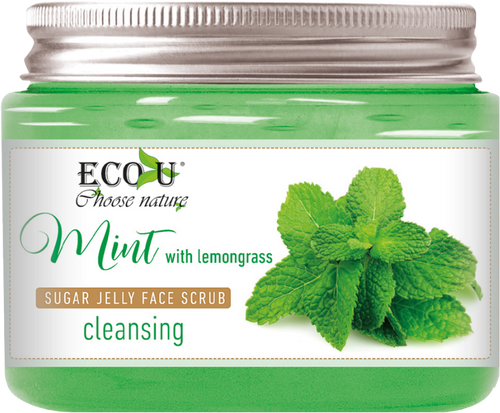EcoU Mięta Trawa Cytrynowa Cukrowy Peeling Galaretka do Twarzy Oczyszczający 140g Best Before 08.11.26
