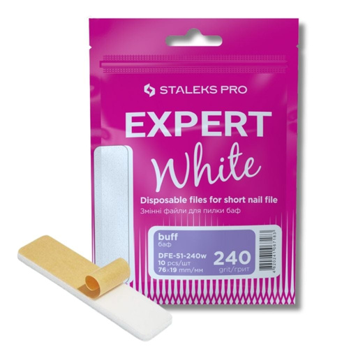 Staleks Pro Expert Disposable White Adhesive Nail Files EXPERT 51 240 Grit Short Straight 10pcs