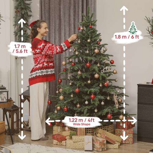 HOMCOM 6ft Artificial Christmas Tree with Realistic Branches, Easy Assembly - Green