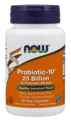 Now Foods Probiotic-10 25 Billion Probiotic Bacteria for Digestive & Immunity Support 50 Capsules