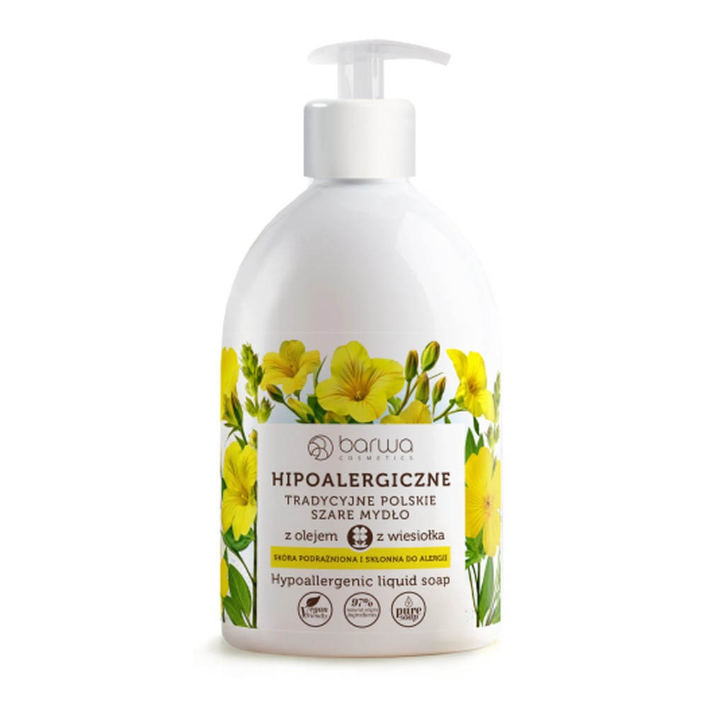 Barwa Hypoallergenic Traditional Polish Gray Liquid Soap Evening Primrose for Delicate Skin 500ml