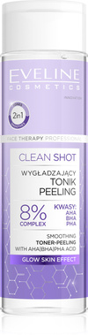 Eveline Face Therapy Professional Clean Shot 8% AHA Complex AHA BHA PHA Smoothing Tonic-Peeling for all Skin Types 200ml