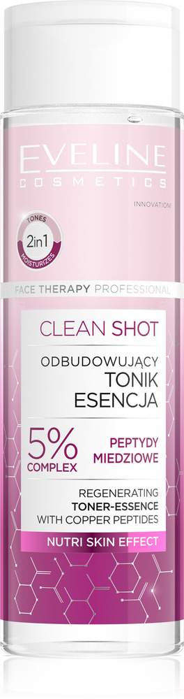 Eveline Face Therapy Professional Clean Shot Regenerating Tonic-Essence 5% Complex Copper Peptides for all Skin Types 200ml
