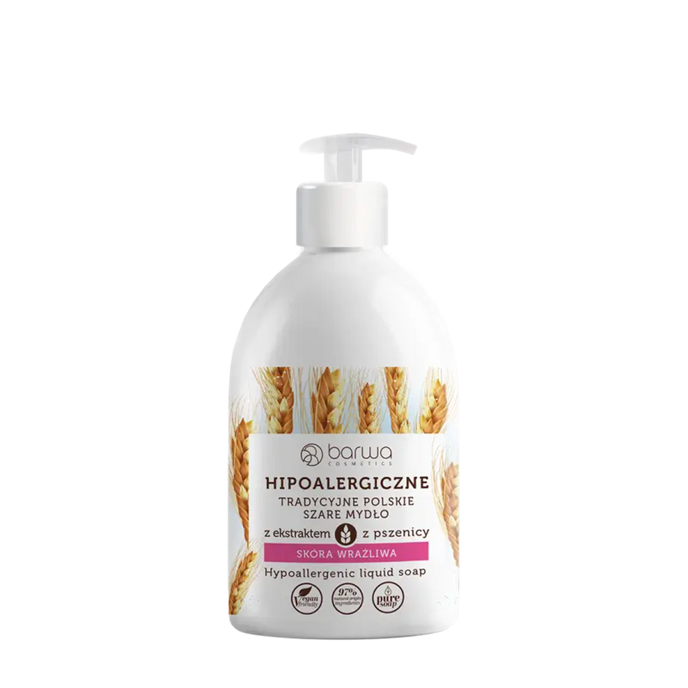 Barwa Hypoallergenic Traditional Polish Gray Liquid Soap with Wheat Extract for Sensitive Skin 500ml