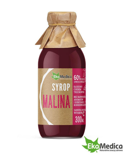 EkaMedica Syrop z Owoców Malin z Naturalną Witaminą C z Ekstraktu Owoców Aceroli 300ml