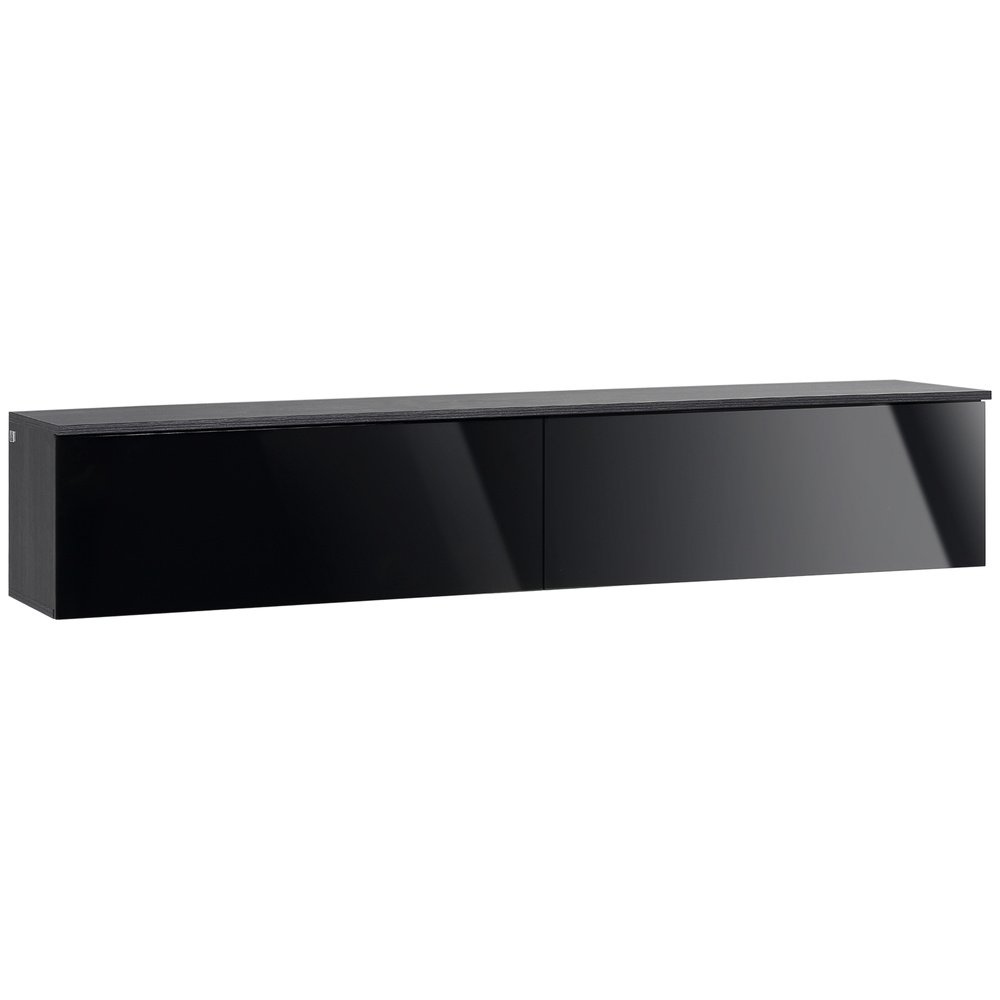 HOMCOM 160cm High Gloss Floating TV Unit Stand for TVs up to 70", Wall Mounted TV Cabinet with Storage Cupboards, Grey and Black