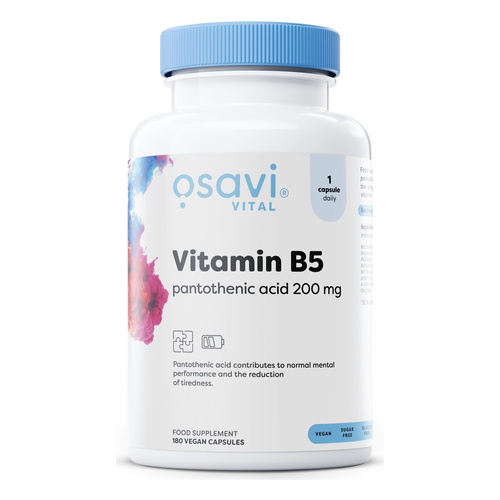 Osavi Vitamin B5 Pantothenic Acid, 200mg for Energy and Mental Performance 180 Vegan Caps