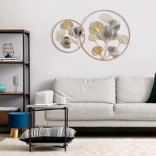 HOMCOM Large Metal Wall Art, Modern Hanging Wall Sculpture with Unique Multi-leaf Design, Horizontal or Vertical Metal Hanging Decoration for Living Room Bedroom Entryway, Gold Silver
