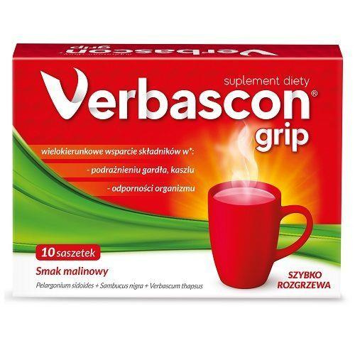 Verbascon Grip for Respiratory and Throat Problems with Raspberry Flavor 10 Sachets Best Before 05.04.26