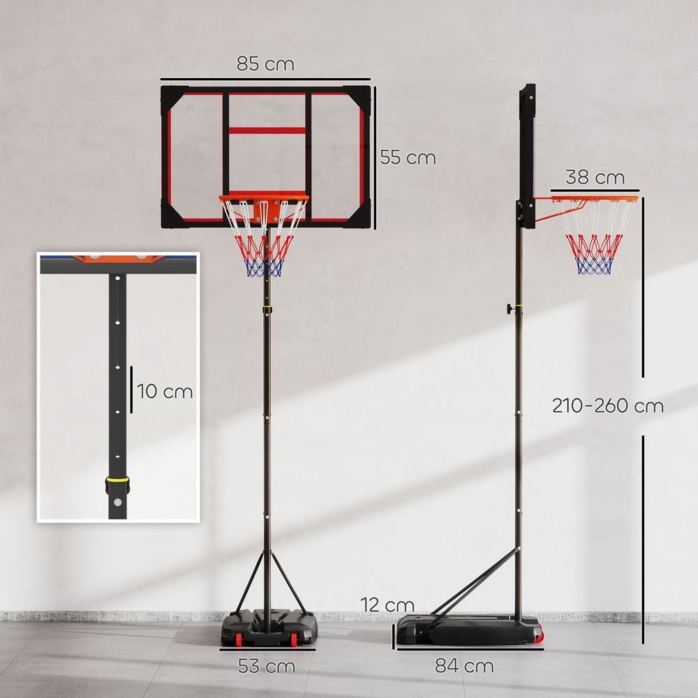AIYAPLAY Basketball Hoop Outdoor Indoor, 210-260cm Height Adjustable Basketball Hoop with Wheels, Larger Base, for 6+ Years, Red