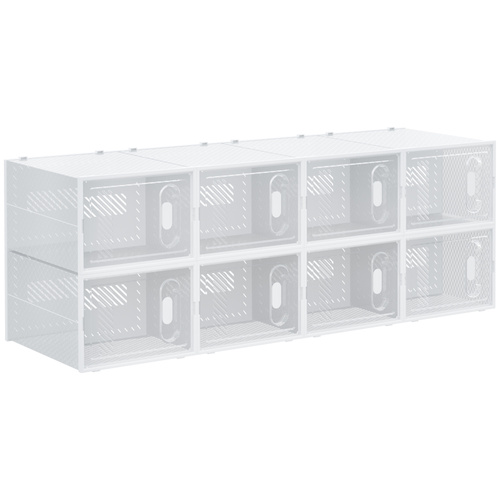 HOMCOM 8PCS Clear Shoe Box, Plastic Stackable Shoe Storage Box for UK/EU Size up to 12/46 with Magnetic Door for Women/Men, 28 x 36 x 21 cm