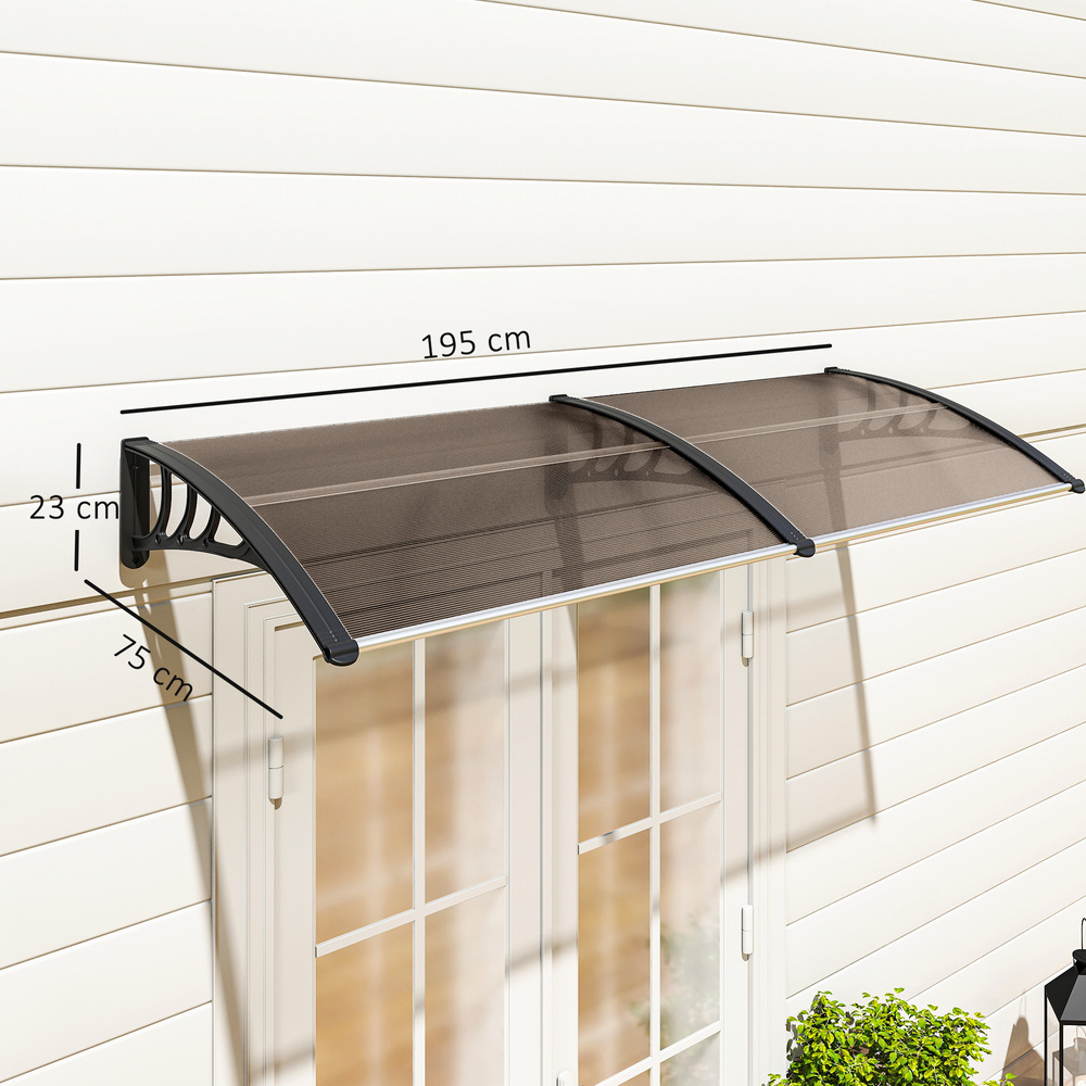 Outsunny Front Door Canopy, Waterproof Outdoor Awning, 75 x 195 cm Rain Shelter for Window, Porch and Front/Back Door, Brown
