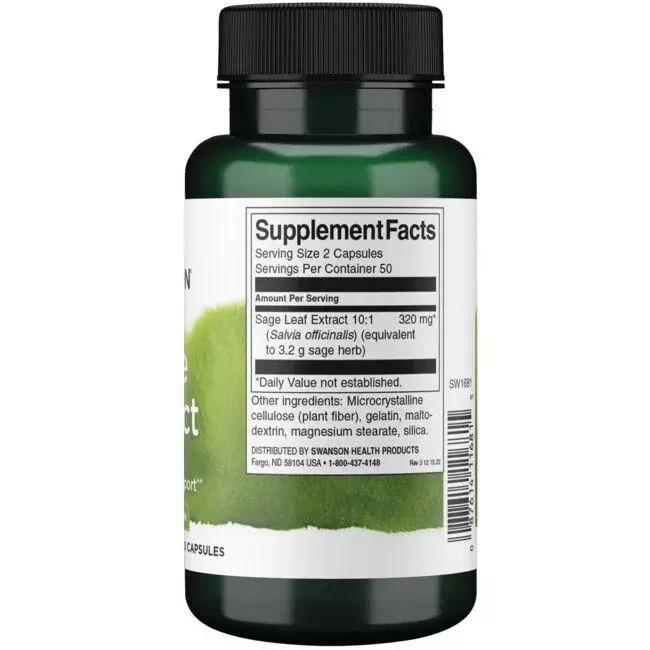 Swanson Sage Extract 160mg Ekstrakt z Szałwi 100 Kapsułek