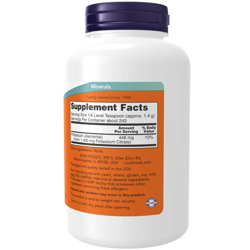 Now Foods Potassium Citrate Pure Powder Cytrynian Potasu Puder Wspomaga Skurcze Mięśni 340g