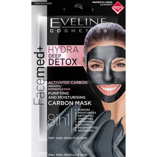 Eveline Facemed+ Hydra Deep Detox 8w1 Oczyszczająco-nawilżająca Maska Węglowa 7ml