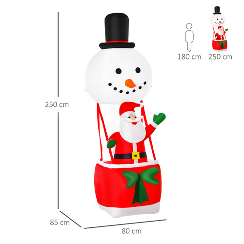 HOMCOM 8ft Christmas Inflatable Decoration with Santa Claus on Snowman Hot Air Balloon, Blow Up Xmas Decor for Outdoor ​Indoor