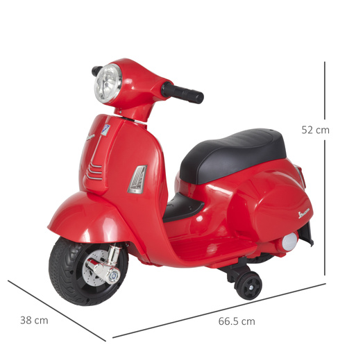 HOMCOM Vespa Licensed 6V Kids Electric Motorbike Ride On Motorcycle Battery Powered for 18-36 Months with Horn Light Red