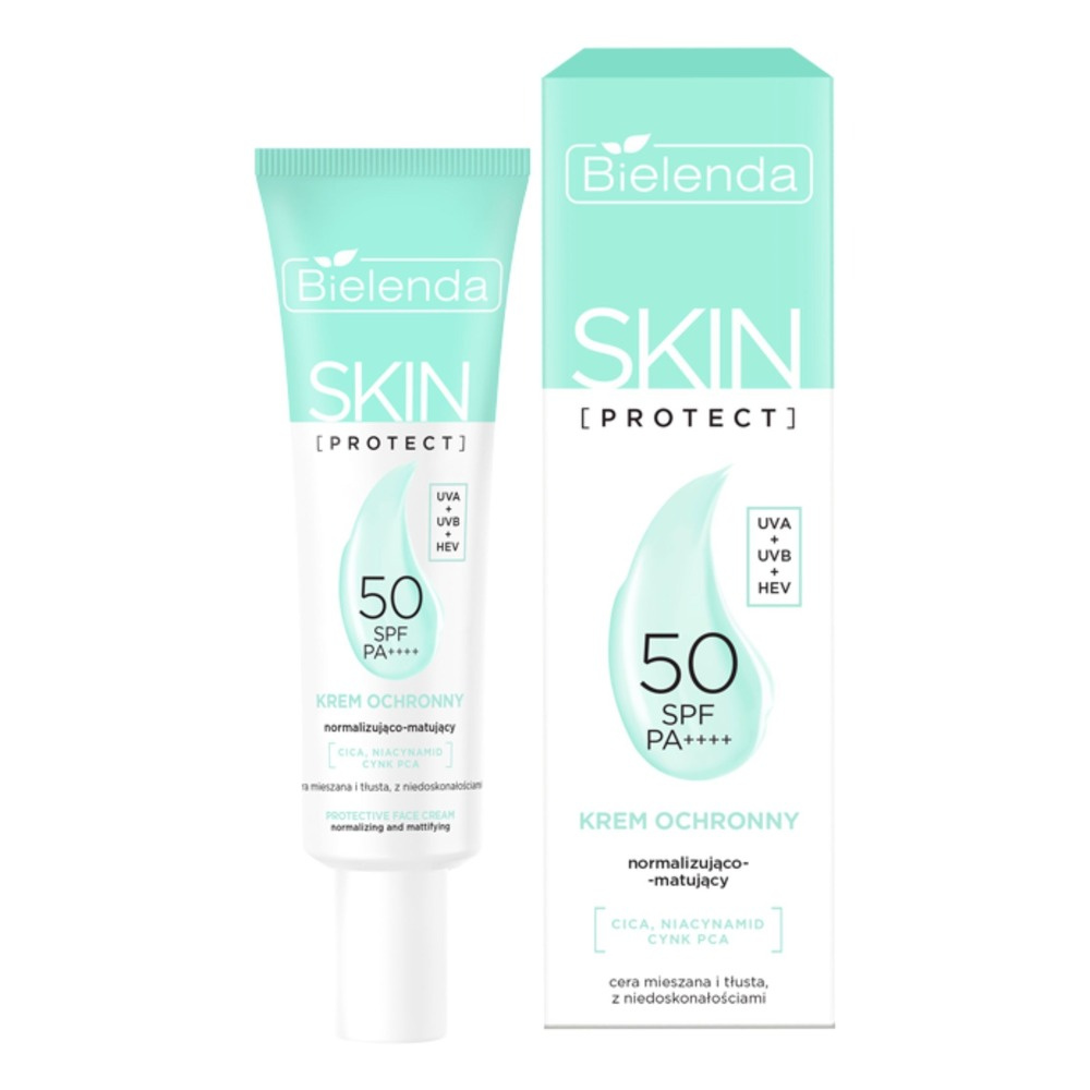 Bielenda Skin Protect Normalizing - Mattifying Protective Cream SPF 50 PA++++ UVA + UVB + HEV for Oily and Combination Skin 40ml