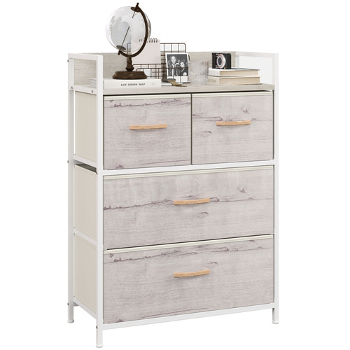 HOMCOM Rustic Chest of Four Fabric Drawers - Black
