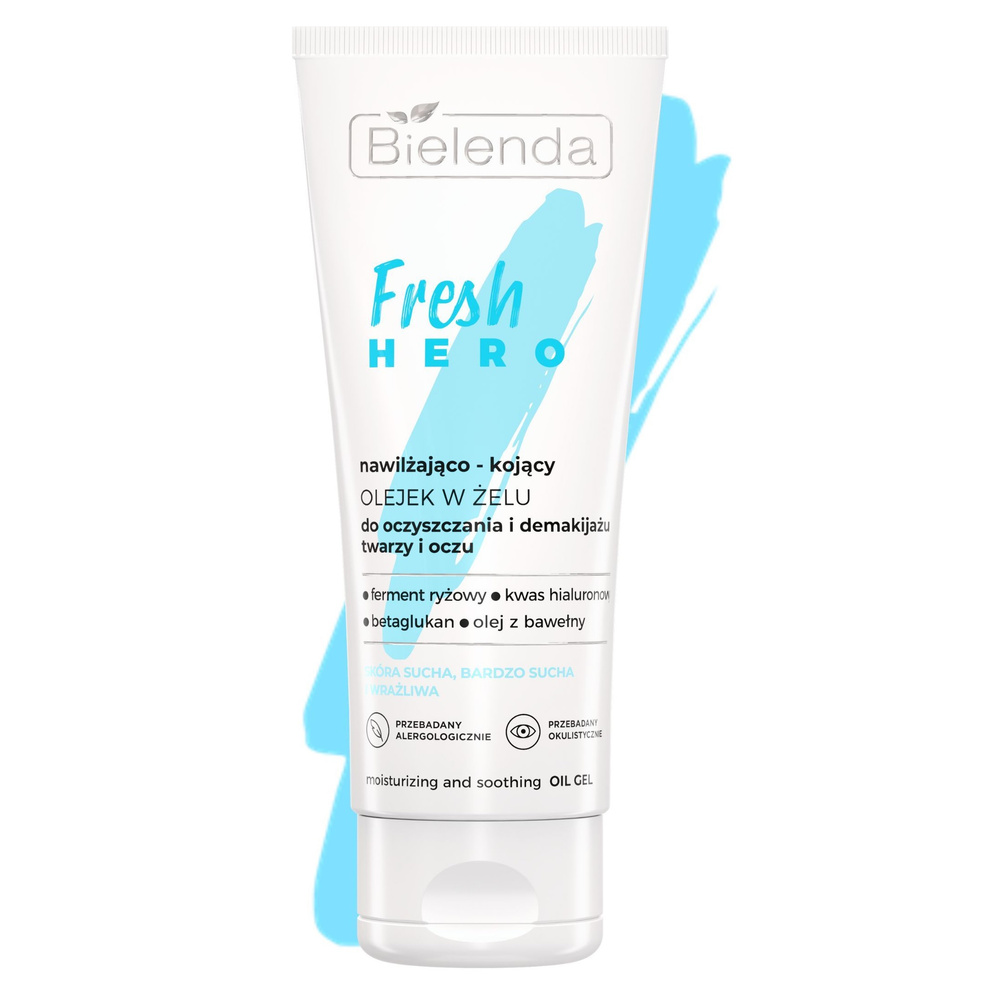Bielenda Fresh Hero Nawilżająco – Kojący Olejek w Żelu do Oczyszczania i Demakijażu Twarzy i Oczu dla Skóry Suchej i Bardzo Suchej 90g