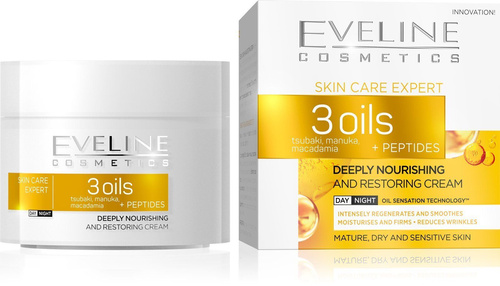Eveline Skin Care Expert 3 Oleje Peptydy Głęboko Odżywczy Krem na Dzień i na Noc 50ml