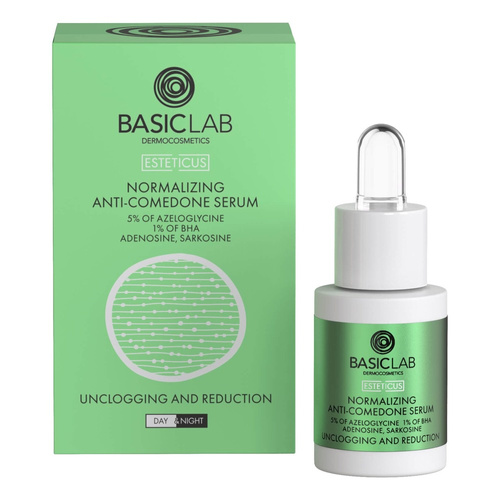 BasicLab Normalizujące Serum przeciw Zaskórnikom z 5% Azeloglicyny i 1% BHA dla Skóry Problematycznej 15ml