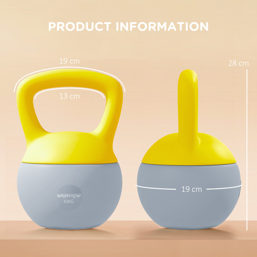 SPORTNOW 6KG Soft Kettlebell, Kettlebell with Non-Slip Handle for Home Gym, Weight Lifting, Strength Training, Yellow/Grey