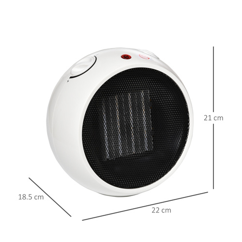 HOMCOM 1500W Small Space Heater, Ceramic Electric Plug in Fan Heater with 3 Heat Setting, Adjustable Temperature, Tip-Over, Overheating Protection, Low Energy, White