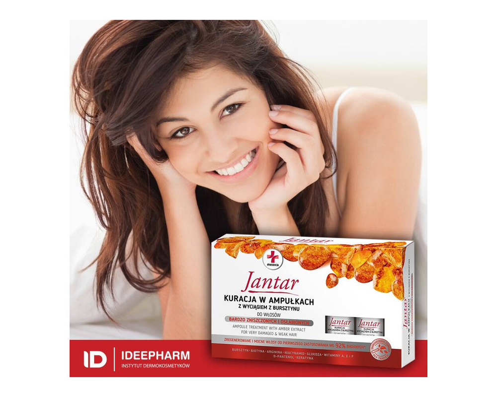 Jantar Kuracja w Ampułkach z Wyciągiem z Bursztynu Regeneracja dla Włosów Mocno Zniszczonych 5x5ml