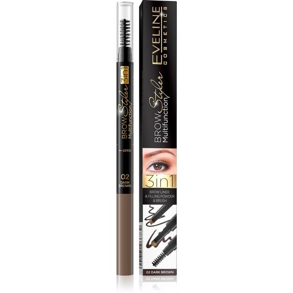 Eveline Brow Styler Multifunction 3in1 Nr 02 Ciemny Brąz 1 Sztuka