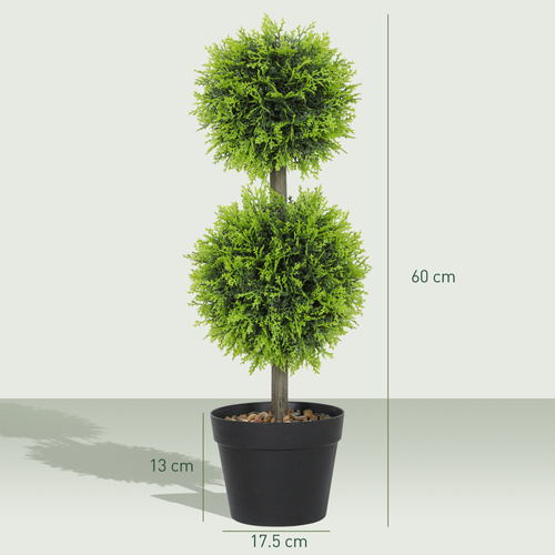 HOMCOM Set of 2 Decorative Artificial Trees, Topiary Ball-shaped Boxwood Trees in Pot, Fake Plants for Home Indoor outdoor Decor, 60cm, 2 Tree Balls
