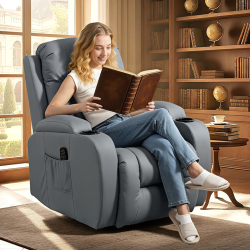 HOMCOM Massage Recliner Armchair, PU Leather Recliner Chair, Grey