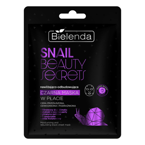 Bielenda Snail Beauty Secret Moisturizing - Regenerating Black Sheet Mask with Filtered Snail Slime for Dry Dehydrated and Irritated Skin 1 Piece