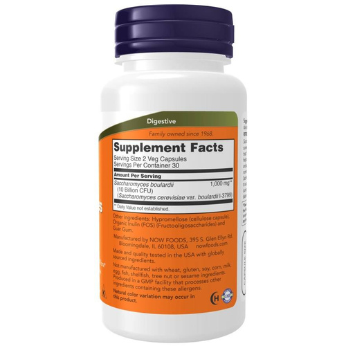 Now Foods Saccharomyces Boulardii Wspiera Układ Pokarmowy 60 Kapsułek