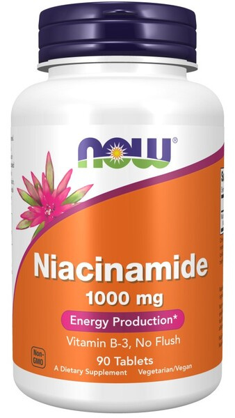 NOW Foods Niacynamid 1000mg Witamina B3 Bez Efektu Flush 90 Tabletek