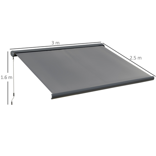 Outsunny 3 x 2.5m Electric Awning with Remote Controller, Aluminium Frame DIY Retractable Awning, UV50+ Sun Shade Canopy for Garden Patio Deck Door Window, Grey