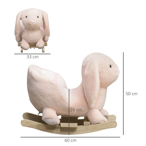 HOMCOM Kids Rocking Rabbit, Plush Rocking Horse Ride-On w/ Sound, Wood Base, Seatbelt, for Ages 18-36 Months, Pink