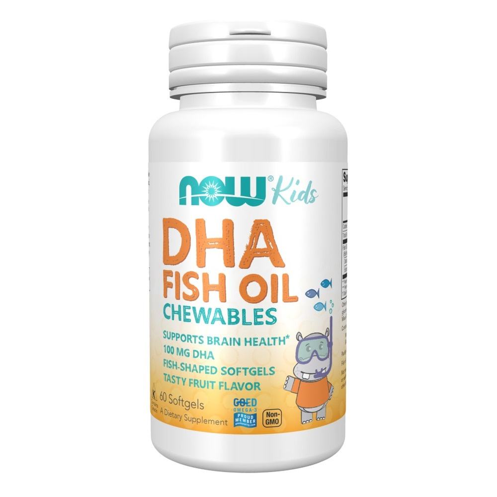 NOW Foods DHA Kids Fish Oil Chewables for Brain Support 60 Softgels