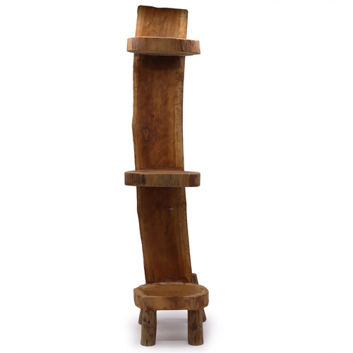Natural Teak Log Shelve Display 3 Shelves 100cm high