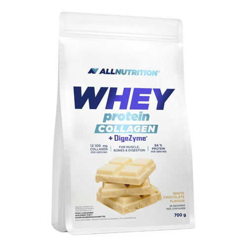 Allnutrition Whey Protein Collagen + DigeZyme WPC i kolagen wołowy Biała Czekolada 700g