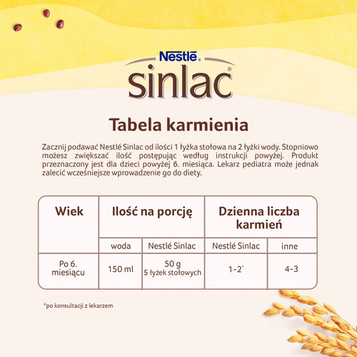 Nestle Sinlac Kaszka Bezmleczna dla Niemowląt po 6 Miesiącu Życia 500g