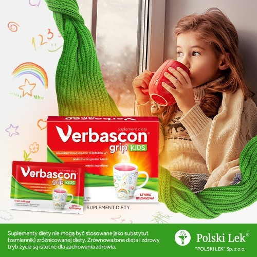 Verbascon Grip Kids na Podrażnienia Gardła i Kaszlu i Wsparcie Odporności Organizmu 10 Saszetek