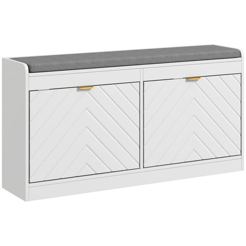 HOMCOM Shoe Storage with Seat, Upholstered Entryway Bench, Shoe Bench with 2 Flip Drawers and 4 Vents for 8 Pairs of Shoes