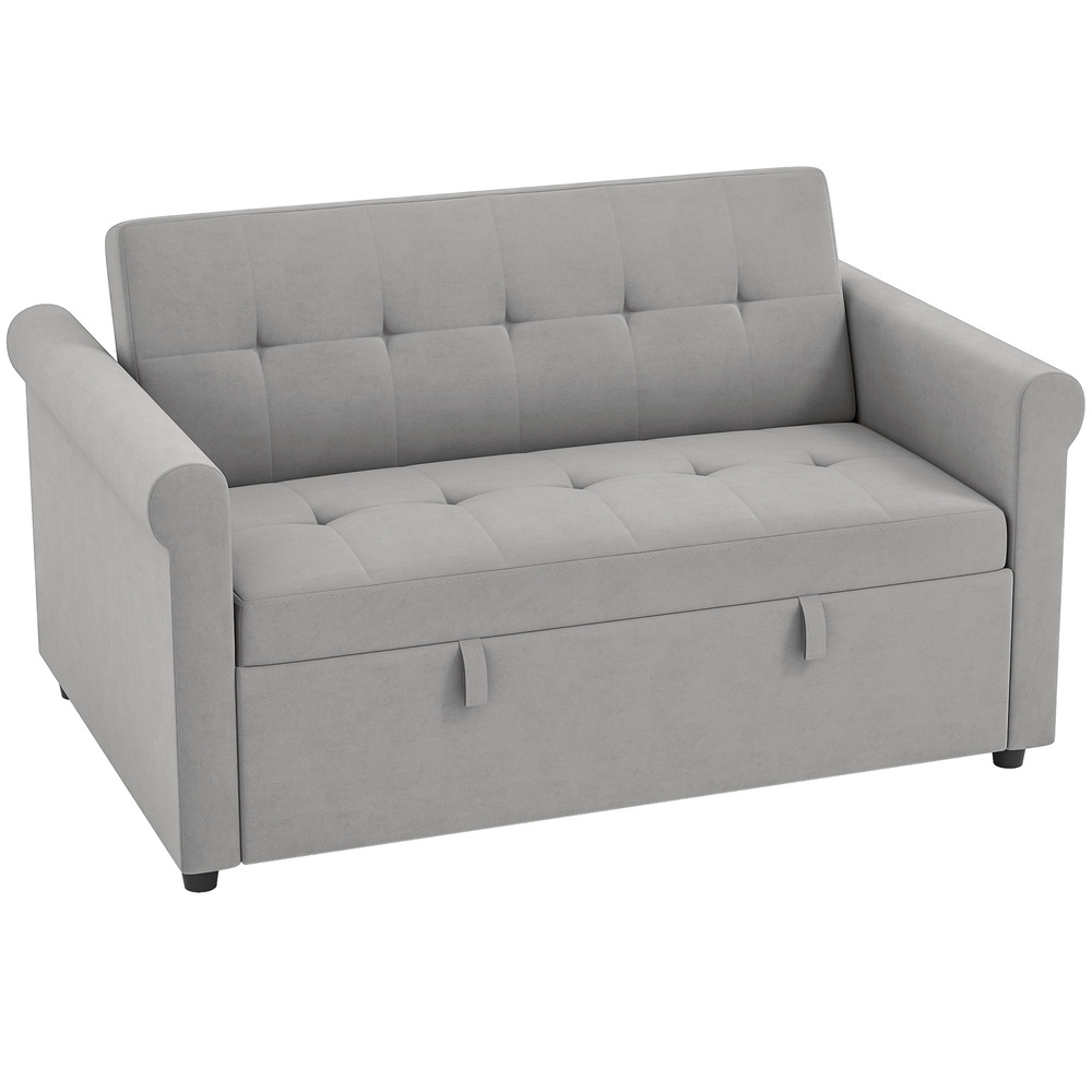 HOMCOM Two-Seater Velvet-Feel Sofa Bed with Seven-Position Back - Grey